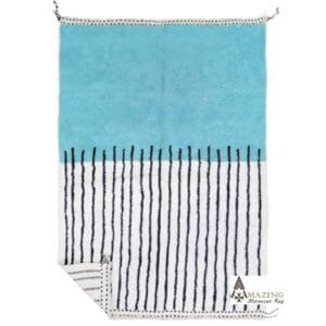Kenza – Turquoise Moroccan Rug – Handwoven with Bold Stripes