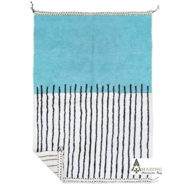 Kenza – Turquoise Moroccan Rug – Handwoven with Bold Stripes