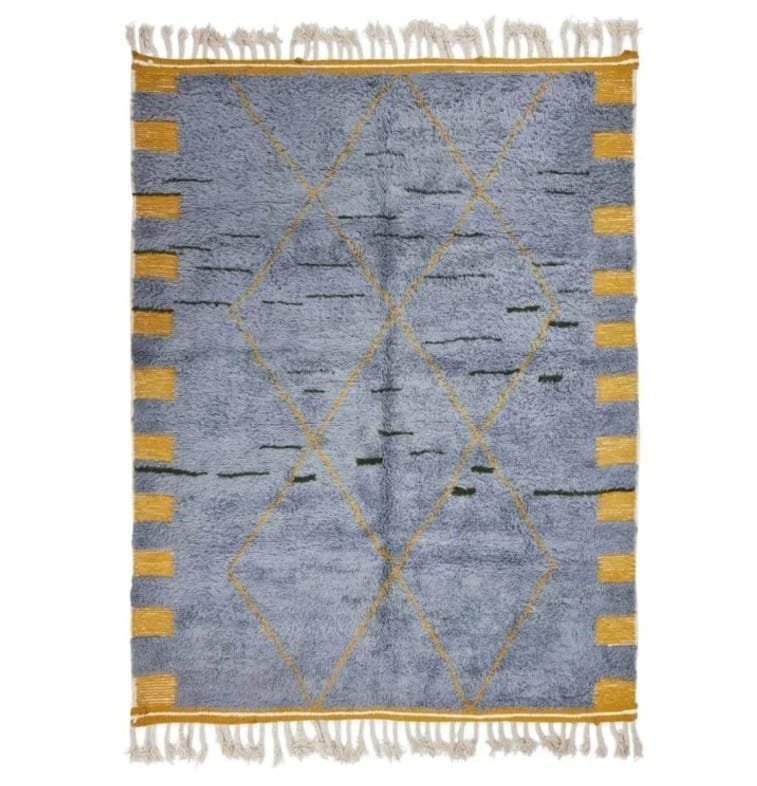 Mouna – Sky Moroccan Rug with Yellow Accents