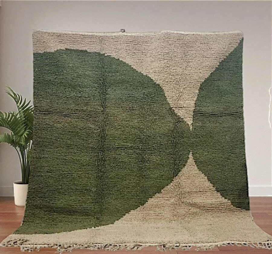 Ahlam – Minimalist Handmade Rug - Olive and Cream Design