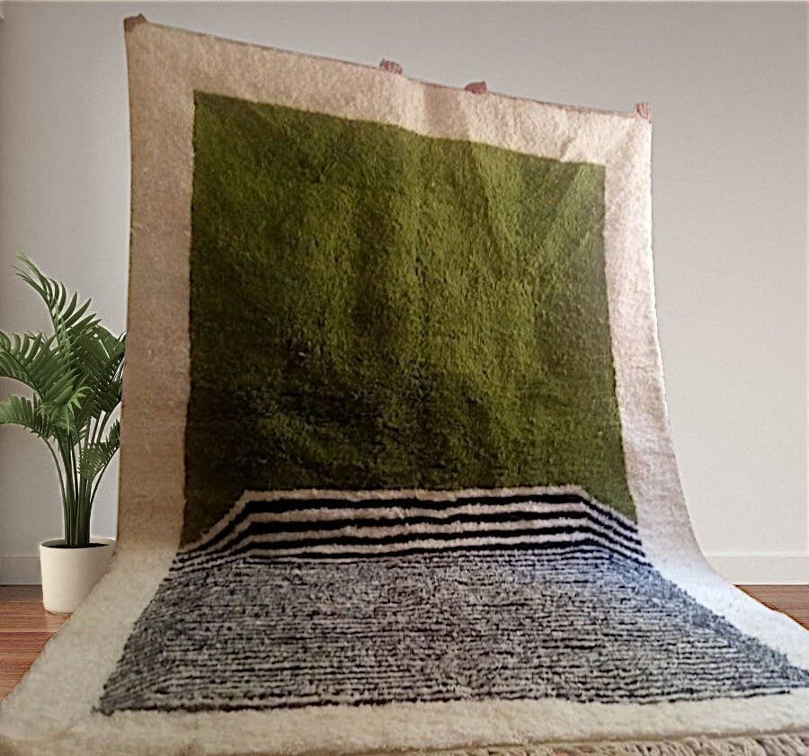 Aicha – Olive-Toned Moroccan Rug - Minimalist Design