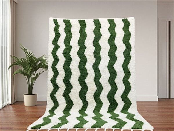 Hanan – Handmade Wavy Green Rug - Moroccan Design