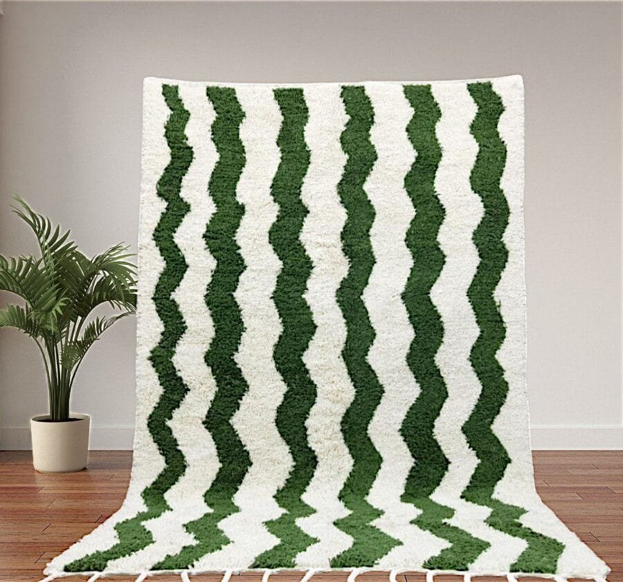 Hanan – Handmade Wavy Green Rug - Moroccan Design
