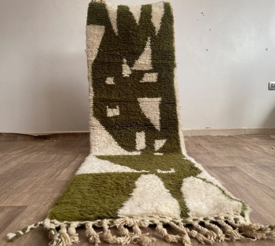 Maha – Olive Green Moroccan Runner - Handwoven Hallway