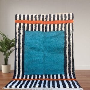 Maha – Striped Moroccan Rug- Blue and Striped Design