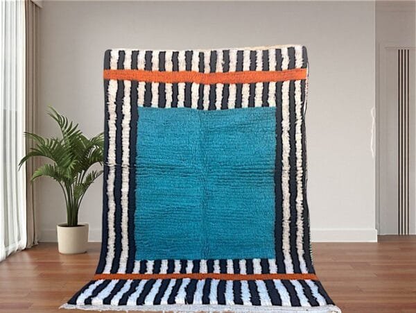 Maha – Striped Moroccan Rug- Blue and Striped Design