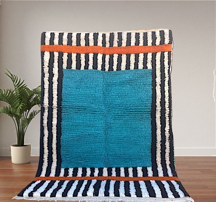 Maha – Striped Moroccan Rug- Blue and Striped Design