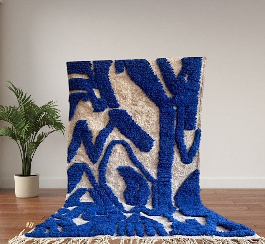 Beige and Blue Berber Rug