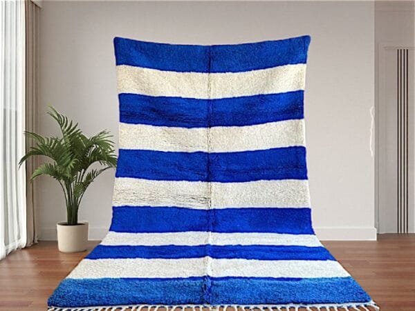Rania – Handmade Moroccan Rug Blue and White Striped