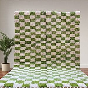 Safa – Green Checkered Moroccan Rug - Handmade Elegance