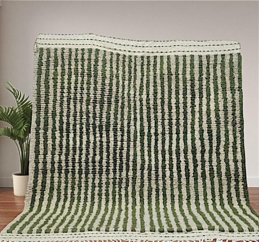 Yamina – Striped Green Rug - Handmade Authentic Craft