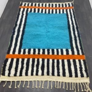 Maha – Striped Moroccan Rug- Blue and Striped Design