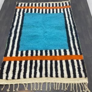 Maha – Striped Moroccan Rug- Blue and Striped Design