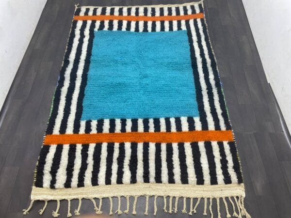 Maha – Striped Moroccan Rug- Blue and Striped Design