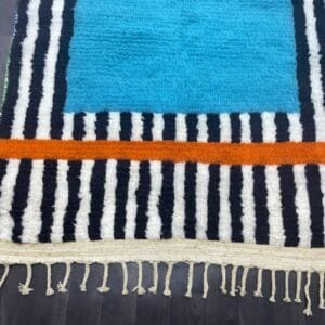 Maha – Striped Moroccan Rug- Blue and Striped Design