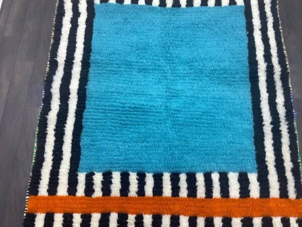 Maha – Striped Moroccan Rug- Blue and Striped Design