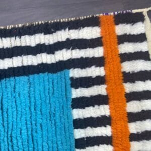 Maha – Striped Moroccan Rug- Blue and Striped Design