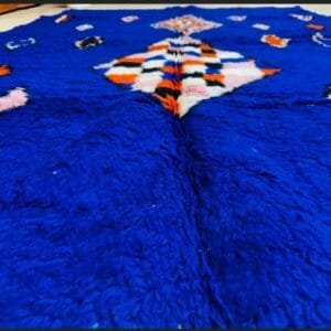 Safa – Blue Berber Rug with Multicolor Diamonds