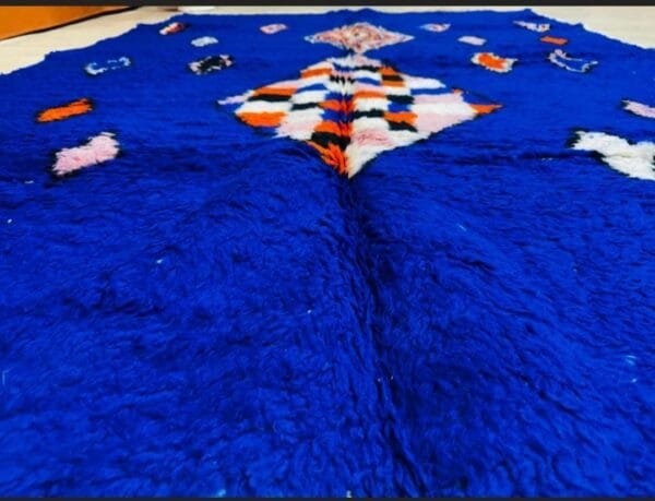Safa – Blue Berber Rug with Multicolor Diamonds