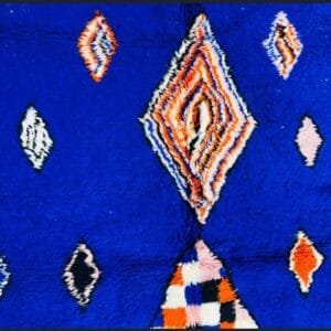 Safa – Blue Berber Rug with Multicolor Diamonds