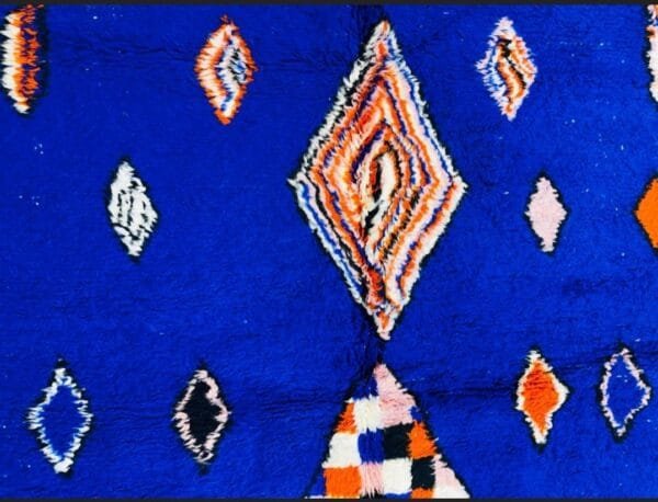 Safa – Blue Berber Rug with Multicolor Diamonds