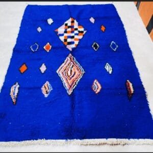 Safa – Blue Berber Rug with Multicolor Diamonds