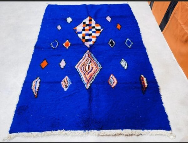 Safa – Blue Berber Rug with Multicolor Diamonds
