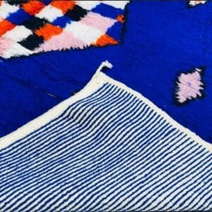 Safa – Blue Berber Rug with Multicolor Diamonds