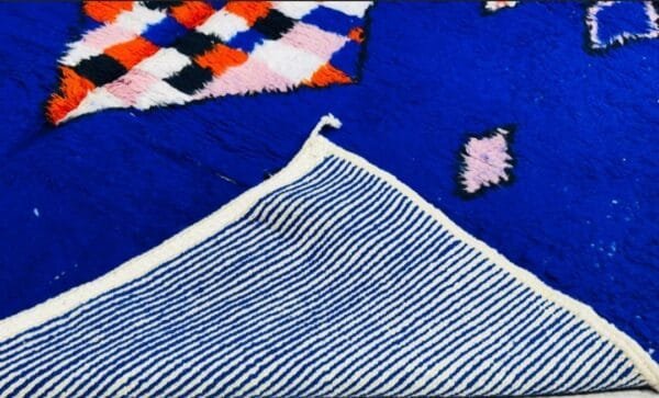 Safa – Blue Berber Rug with Multicolor Diamonds