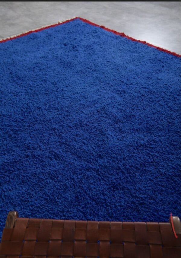 Zouhour – Solid Blue Berber Rug with Red Border