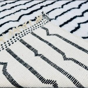 Aicha – Blue and White Berber Rug with Black Accents