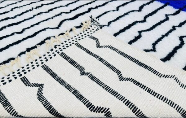 Aicha – Blue and White Berber Rug with Black Accents