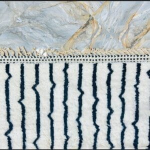 Aicha – Blue and White Berber Rug with Black Accents