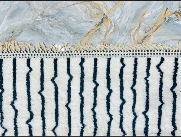 Aicha – Blue and White Berber Rug with Black Accents