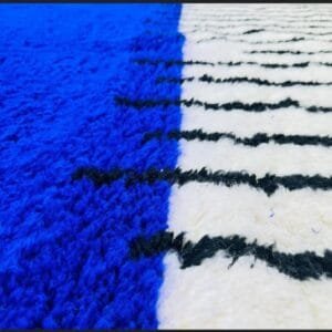 Aicha – Blue and White Berber Rug with Black Accents