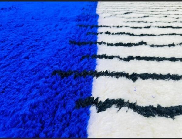Aicha – Blue and White Berber Rug with Black Accents