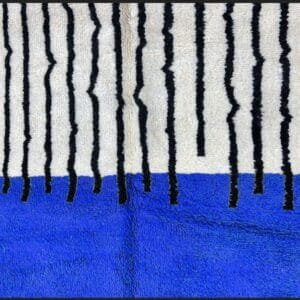 Aicha – Blue and White Berber Rug with Black Accents