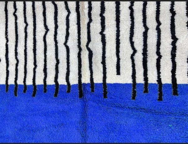 Aicha – Blue and White Berber Rug with Black Accents