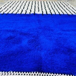 Aicha – Blue and White Berber Rug with Black Accents