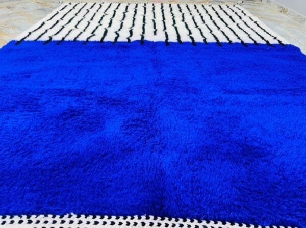 Aicha – Blue and White Berber Rug with Black Accents