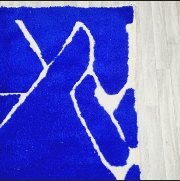 Maha – Abstract Blue Berber Rug with White Lines