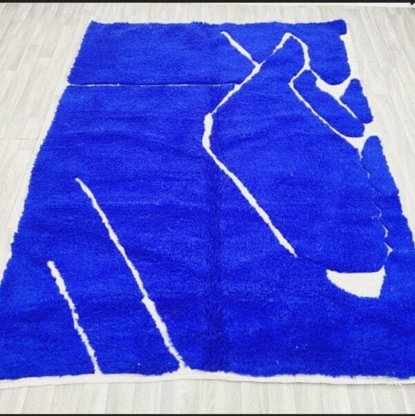Maha – Abstract Blue Berber Rug with White Lines