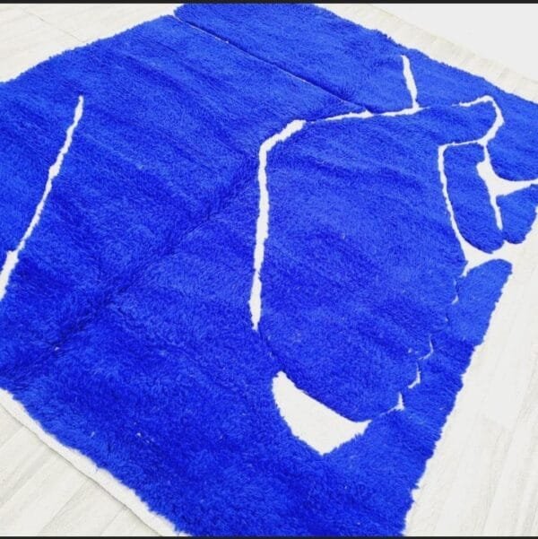 Maha – Abstract Blue Berber Rug with White Lines