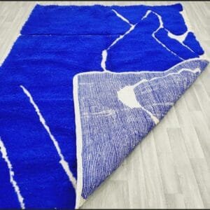 Maha – Abstract Blue Berber Rug with White Lines