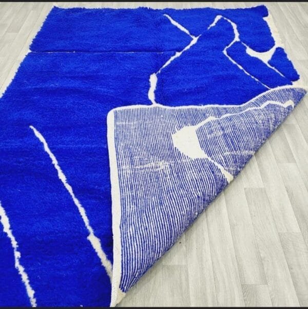 Maha – Abstract Blue Berber Rug with White Lines