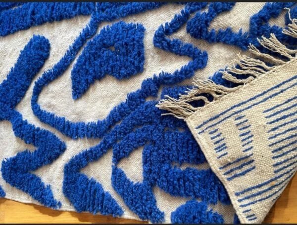 Qamar – Beige and Blue Berber Rug – Handmade Art