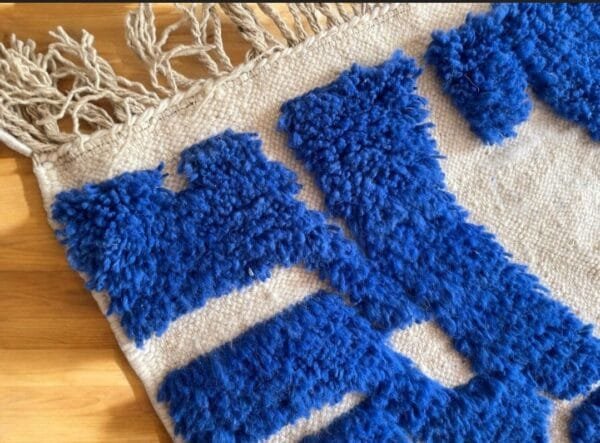 Qamar – Beige and Blue Berber Rug – Handmade Art