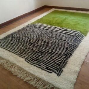 Aicha – Olive-Toned Moroccan Rug - Minimalist Design