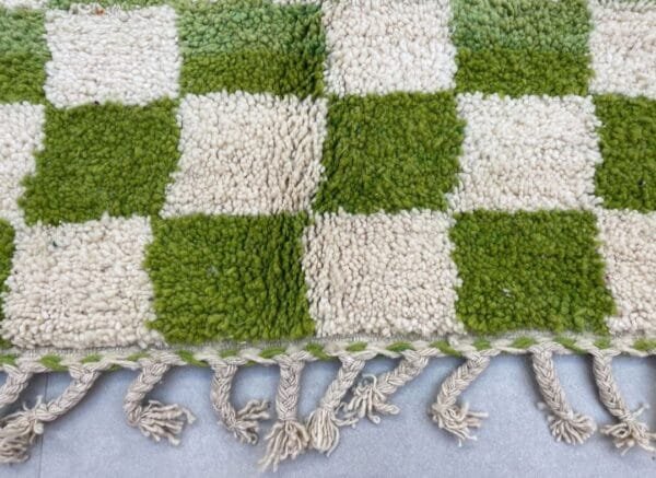 Safa – Green Checkered Moroccan Rug - Handmade Elegance