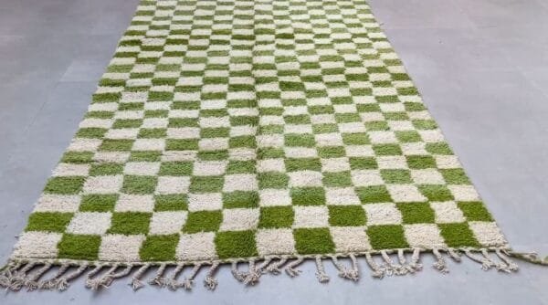Safa – Green Checkered Moroccan Rug - Handmade Elegance